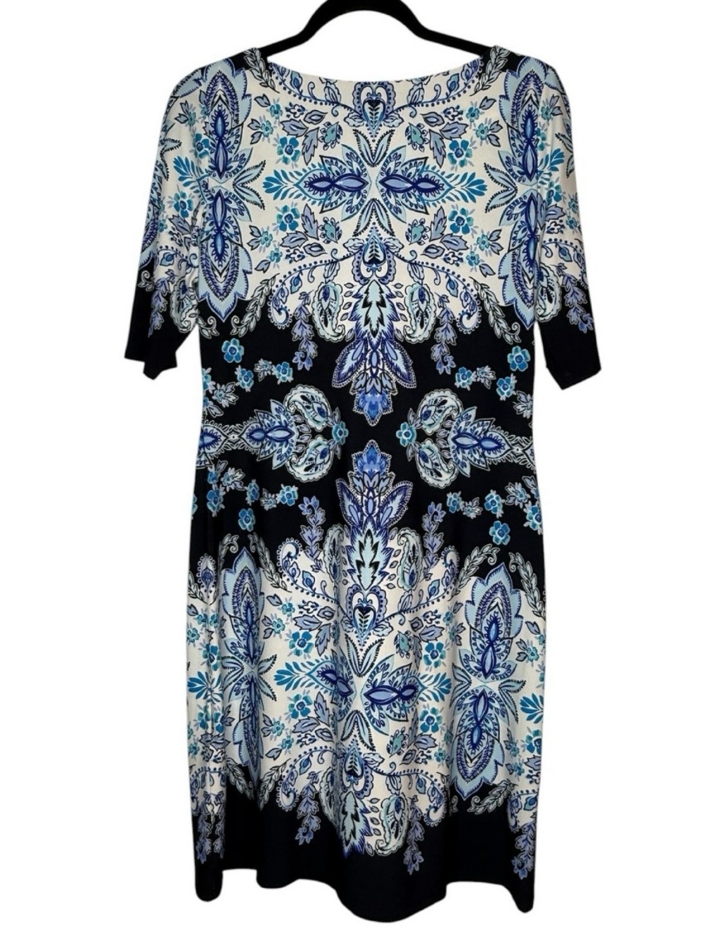Eliza J Sz 6 Elegant blue and white paisley shift dress half sleeves | EUC - Picture 2 of 5